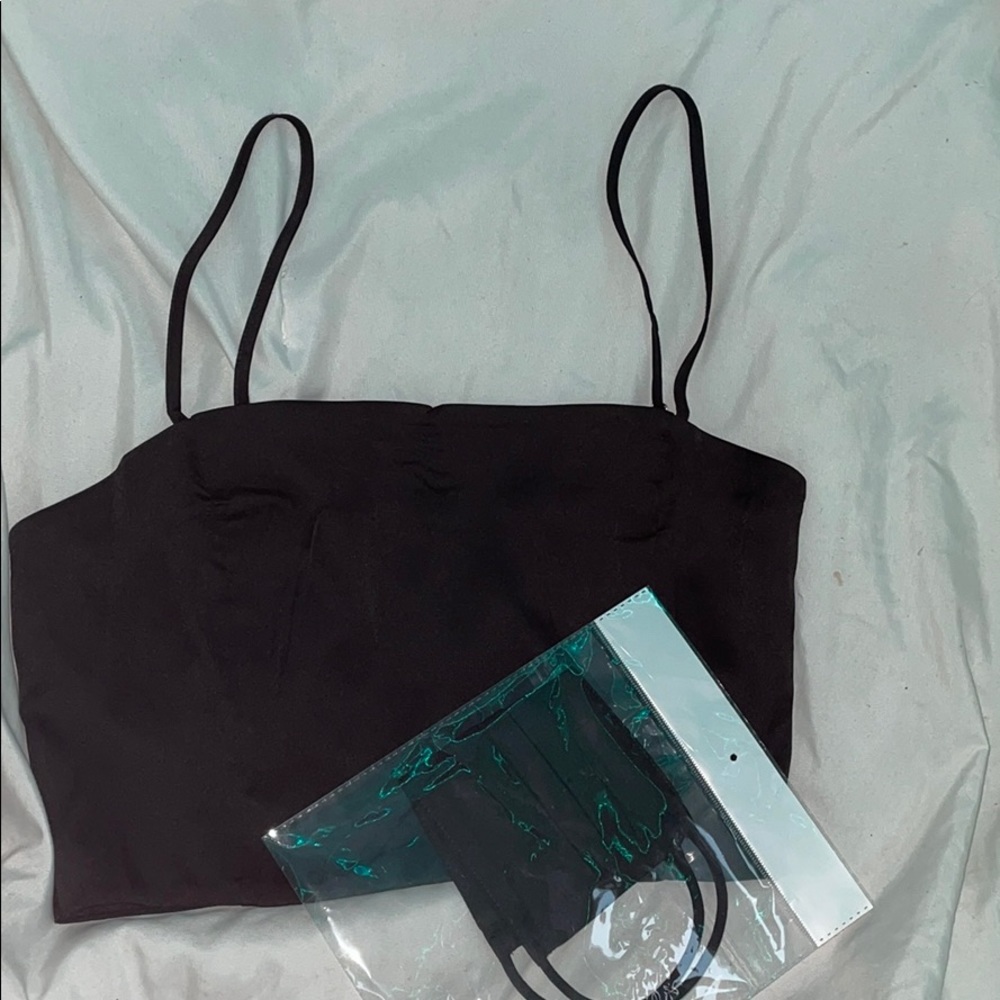 Black satin cami crop top forever 21